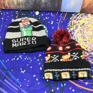(2) BOY'S NINTENDO SUPER MARIO BEENIE HATS OFFICIALLY LICENSED MERCH